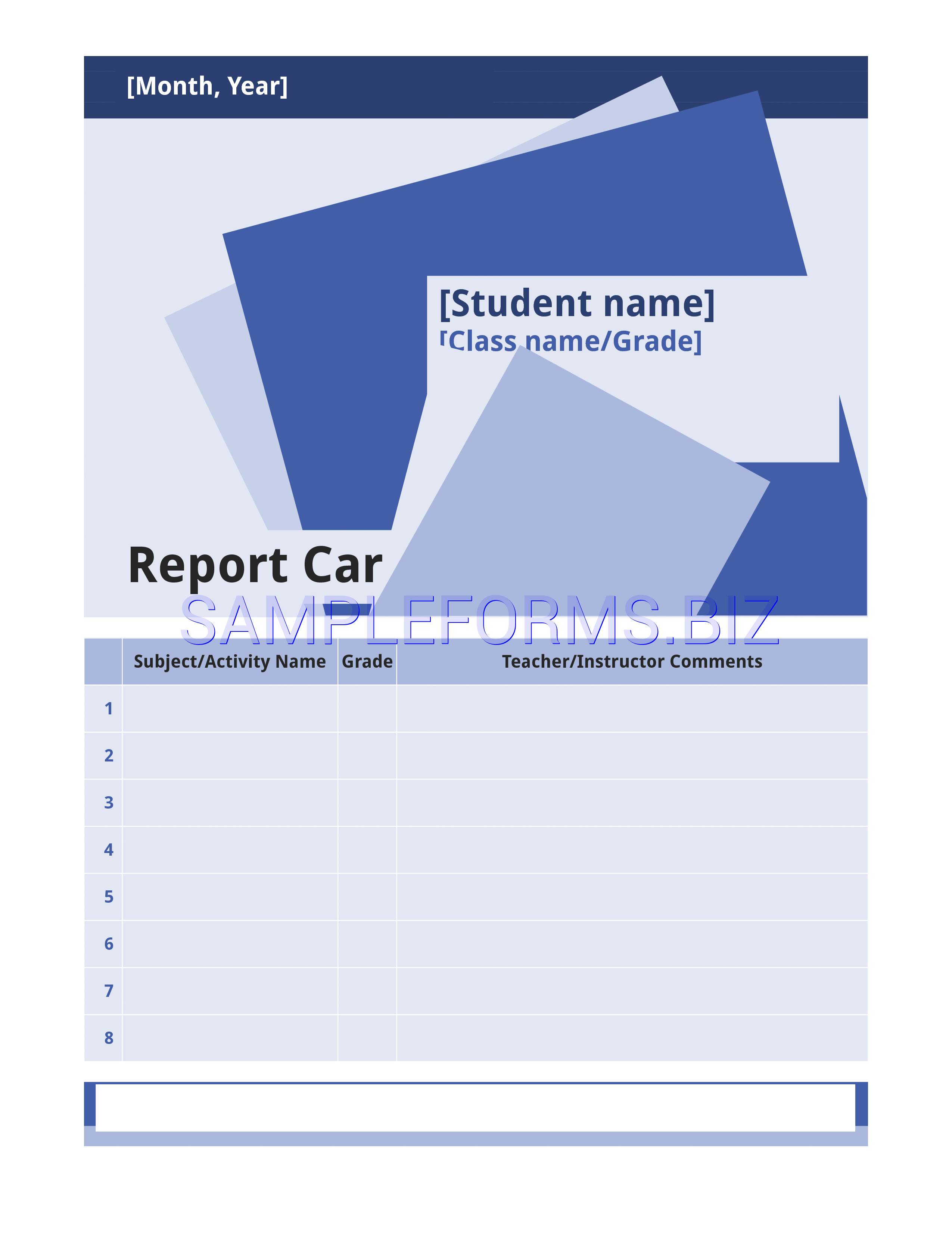 Preview free downloadable Home Schooling Report Card in PDF (page 1)